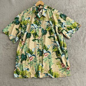 Cooke Street Men's XL Hawaiian Shirt Tropical Floral Short Sleeve Beige n1097